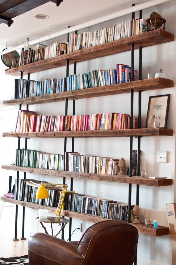 Bookshelf using salvaged boards. Like that barn wo...