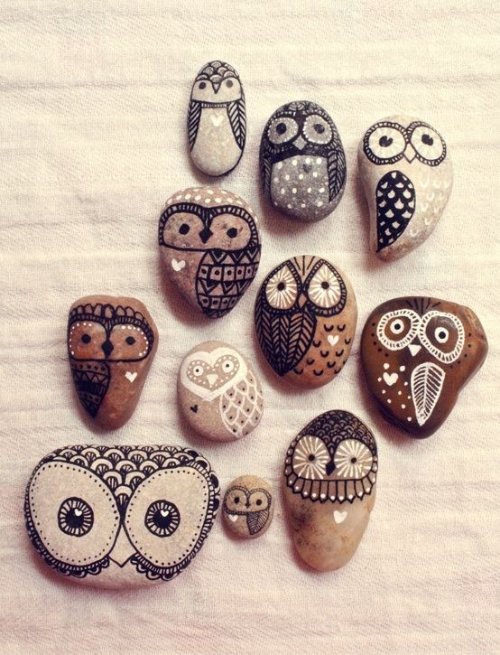 Hand Painted Rock Owl fridge magnets!