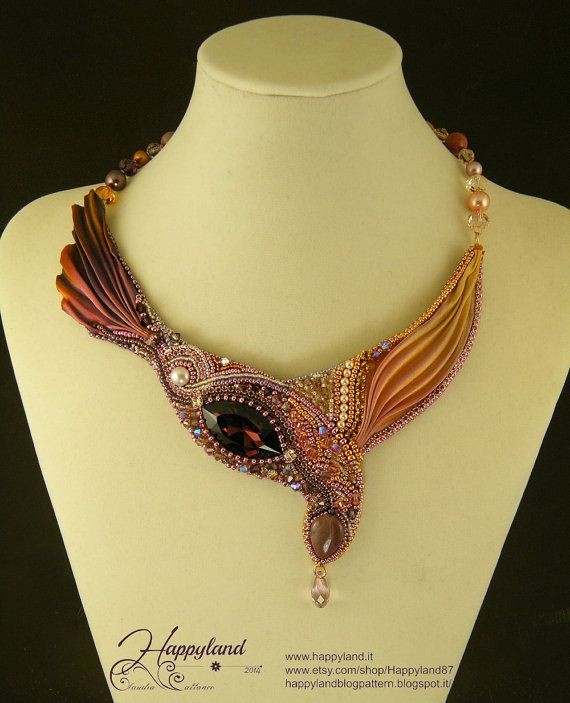 Purple Finch , embroidery necklace with Shibori ri...