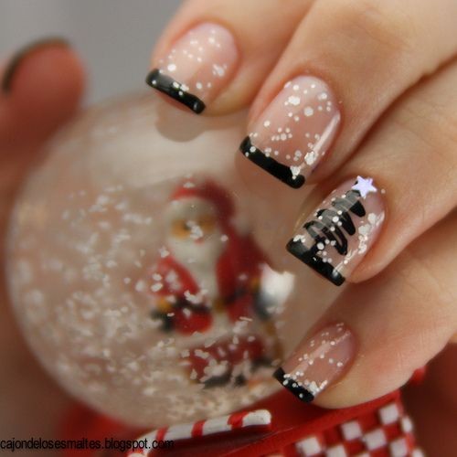 Classy and chic holiday nail design- black french...