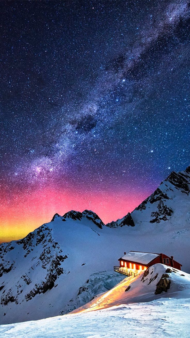 Snow-Mountain-Chalet-Aurora-Milky-Way-Stars-iPhone...