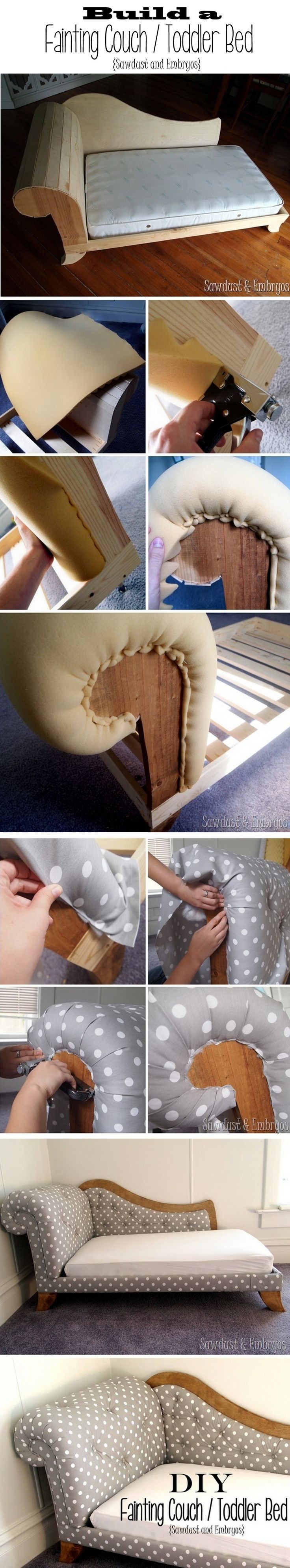 Build and upholster a fainting couch / toddler bed...