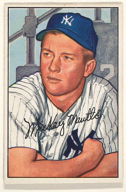 Issued by Bowman Gum Company. Mickey Mantle, Cente...