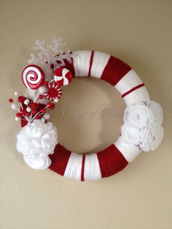 Christmas wreath  candy cane wreath by AKissofcoun...
