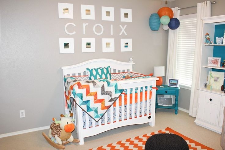 orange and turquoise baby boy nursery....I love th...