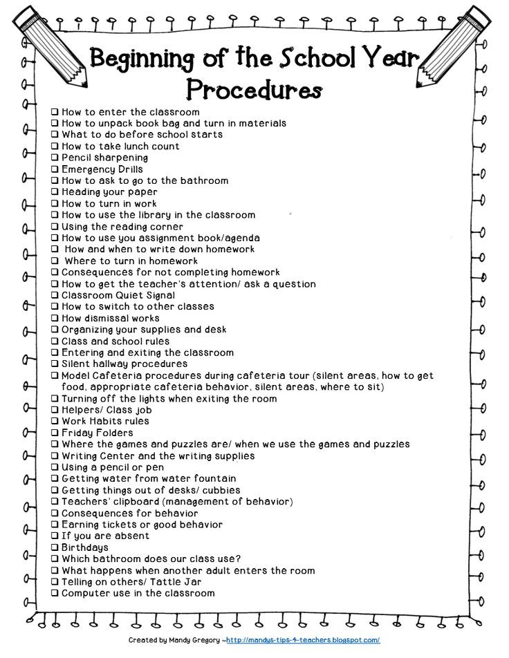 beginning of the year procedures checklist