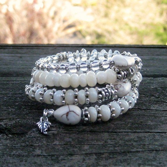 White and Silver Memory Wire Bracelet by BlooMoonJ...