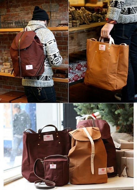 Men's canvas bags in beautiful warm colours