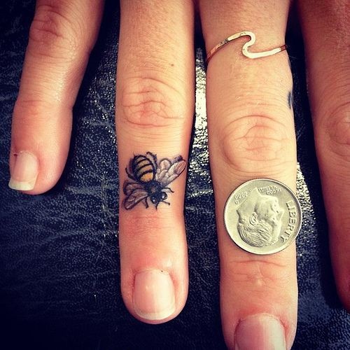 Tiny Bee Finger Tattoo - Devin Mena - Laguna Tatto...