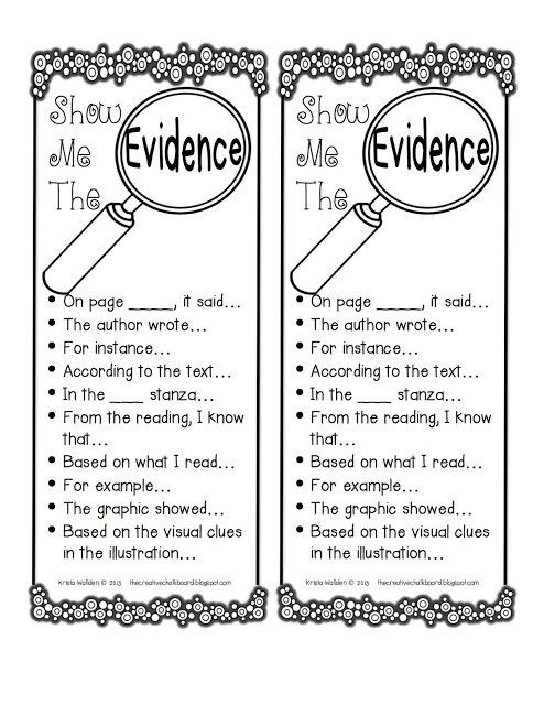 Show me the Evidence sentence starters.  Put in wr...