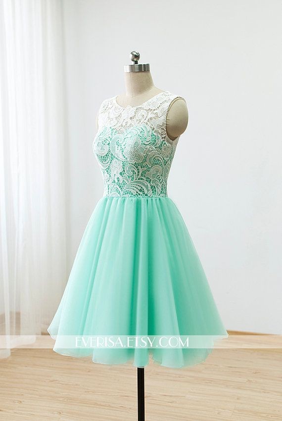 Short Lace Prom Dresses 2015 Ball Gown Mint Green...