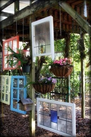 DIY Garden Art Ideas - Garden art with windows!  W...