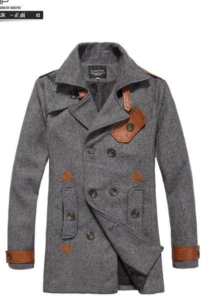 Grey Coat W/ Brown Leather. | Posted by hudson188 on Mens Fashion ...