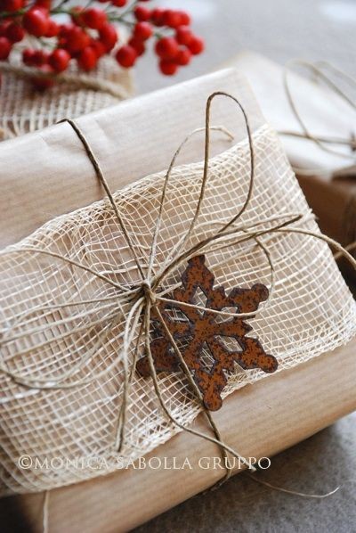 Brown Wrap...with rustic ribbon, twine & rusty...