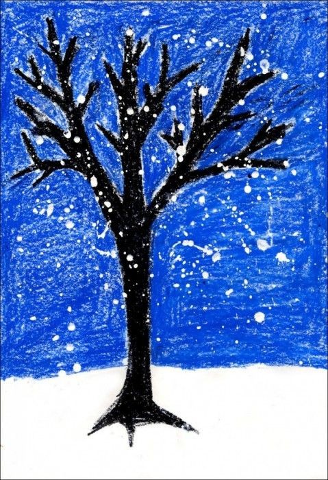 winter tree drawn with oil pastel--suggests Y-tree...