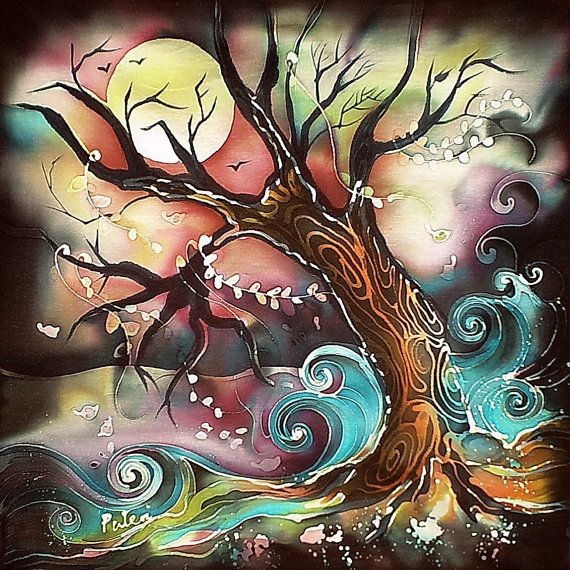 Tree 2 Commission Work Batik Cotton Painting via e...