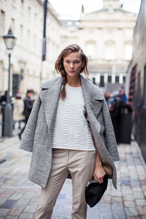 love a great gray, structured coat and neutral eve...