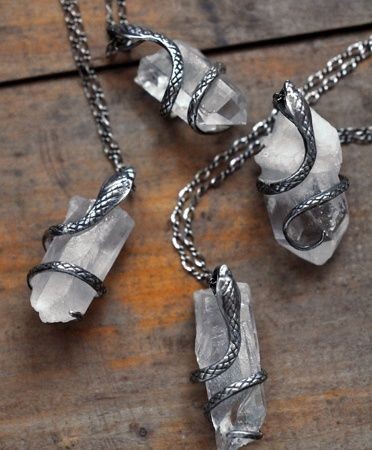 silver snakes and quartz necklace