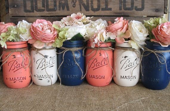 Mason Jars, Ball jars, Painted Mason Jars, Flower...