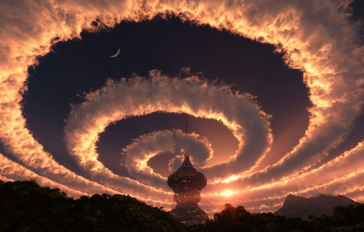 Cloud spiral in the sky. An Iridescent (Rainbow) C...