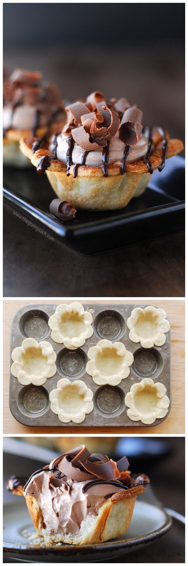 Mini pie cups filled with Nutella mousse and toppe...