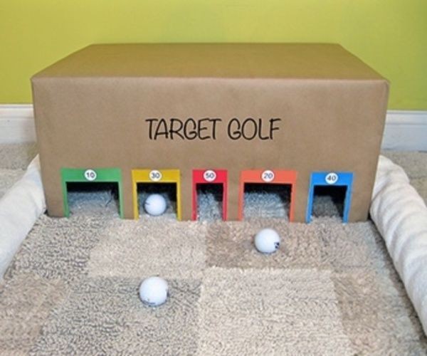 target indoor golf using a cardboard box for kids...