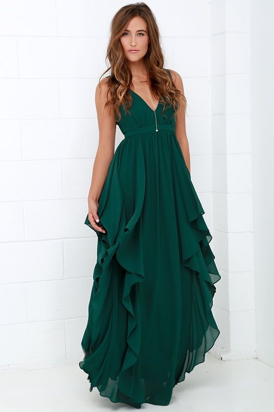 Water-Falling for You Dark Green Maxi Dress at Lul...