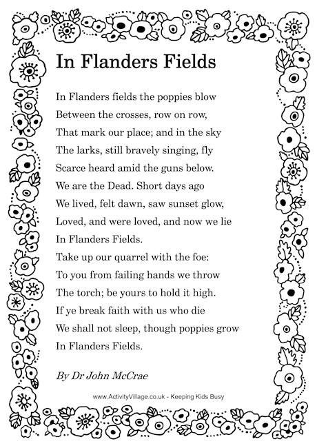 Remembrance Day. Poem: "In Flander's Fields" writt...