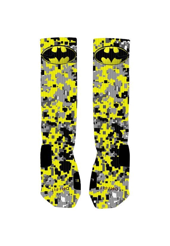 Custom designed Batman socks with reinforced toe a...
