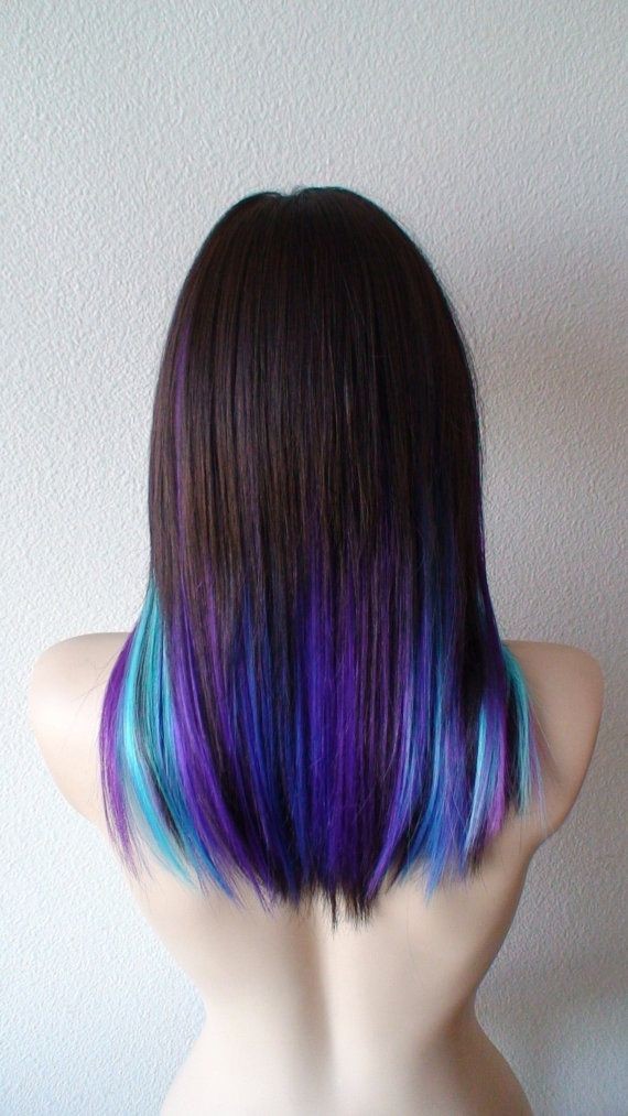 Rainbow Ombre/black wig. Long straight hair with b...