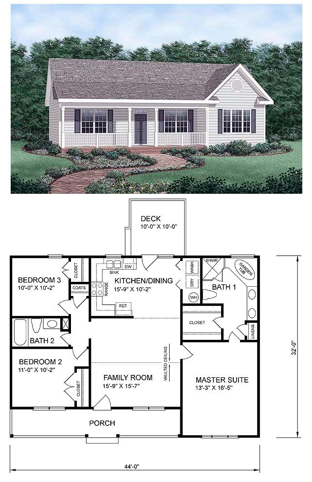 #Ranch #HomePlan 45476 has 1258 square feet of liv...