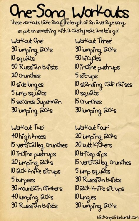 Some workouts that should take you about 3 or 4 mi...