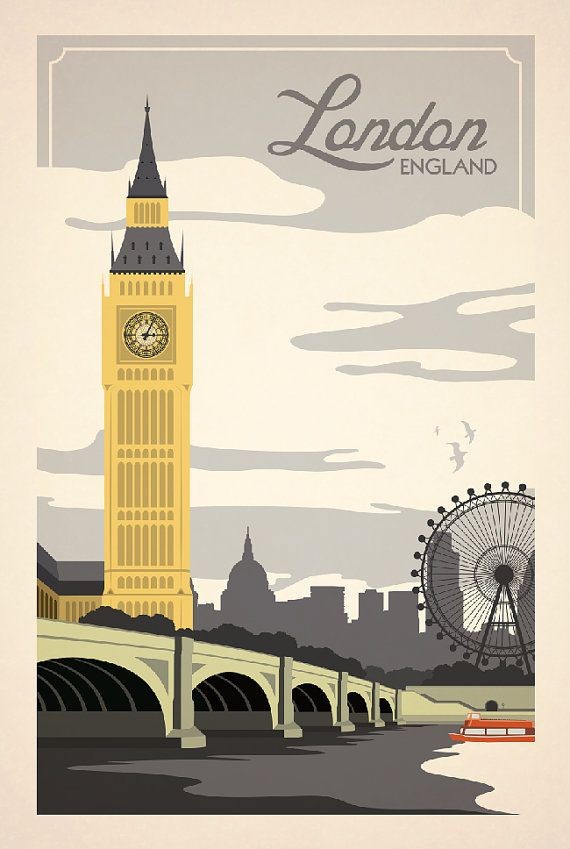 London Travel Poster inspired by vintage travel pr...