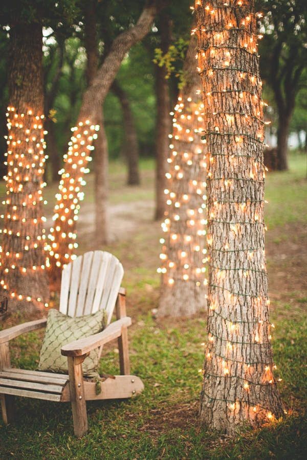 Light garlands wrapped around trees. So doing this...
