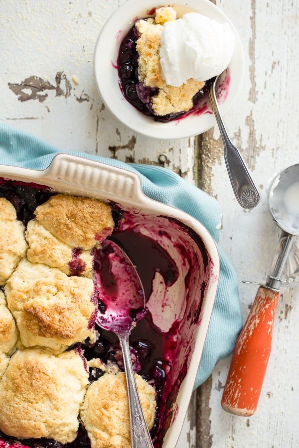 Roasted blueberry cobbler with a cornmeal biscuit...