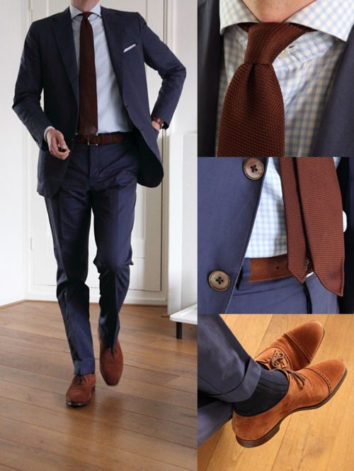 blue suit, brown shoes, spread collar http://finda...