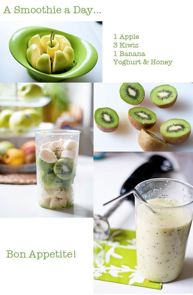 A smoothie a day... apple, kiwi, banana, yogurt &a...
