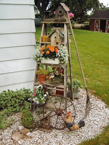 Great use for an old ladder :) #garden #flowers #r...