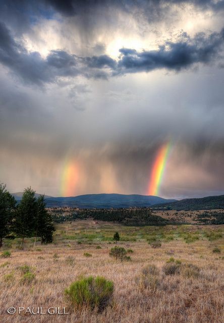 double rainbow over meadows of Angel Fire, New Mex...