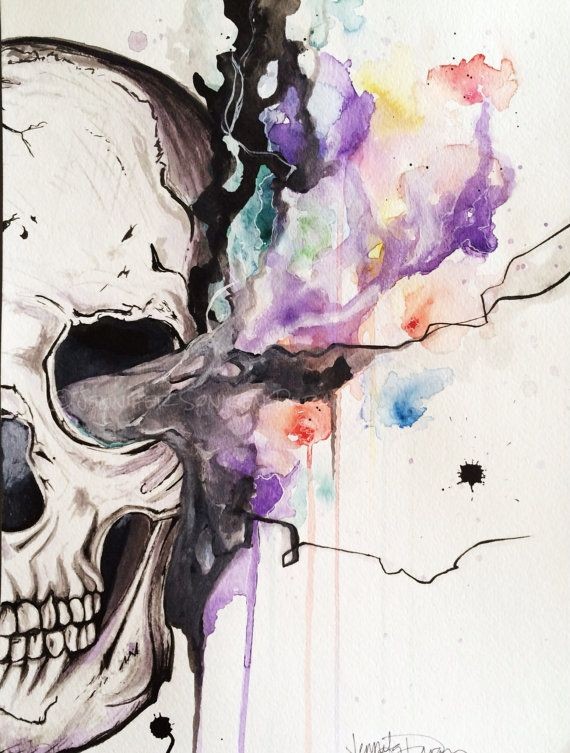 Smokin' Skull Original Watercolor and Ink painting...