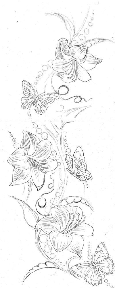 Pin Lily Butterflies Backpiece Flower Tattoo on Pi...