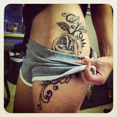 Hip and Thigh Rose Tattoos | hip/thigh rose and vi...