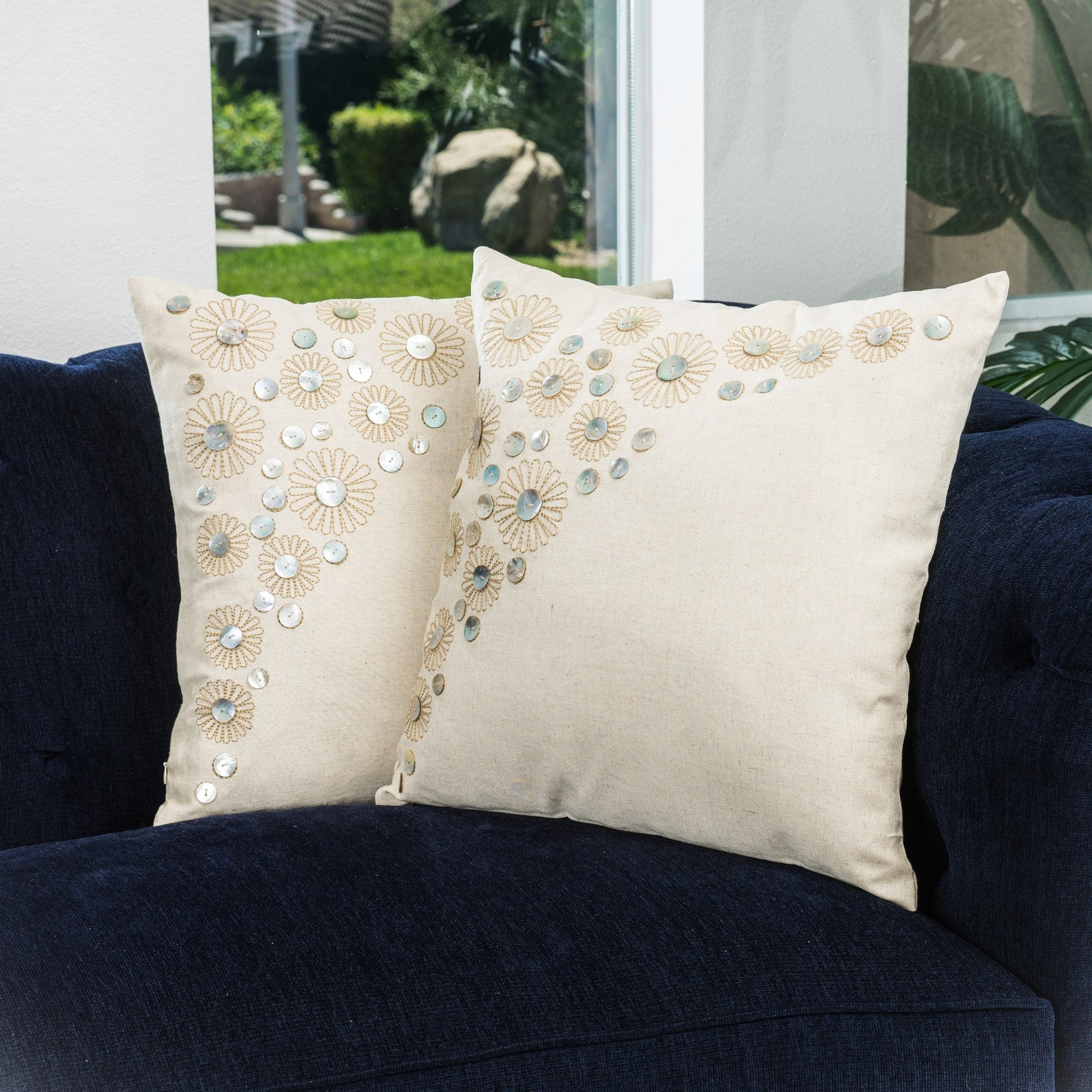 18" Embroidered Paillette Beading Throw Pillows (S...