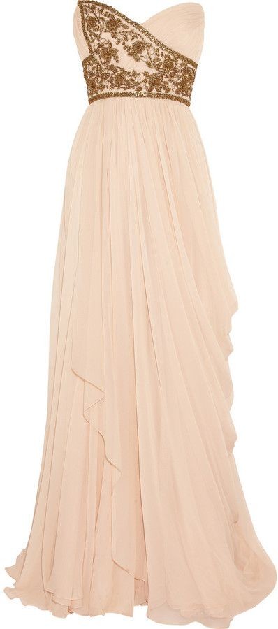Marchesa Embellished silk-chiffon strapless gown....