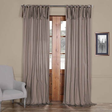 Millstone Gray Solid Cotton Tie-Top Curtain