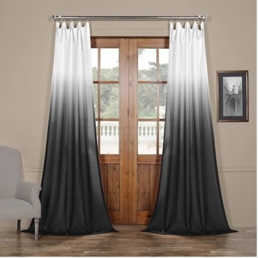 Ombre Black Faux Linen Sheer Curtain