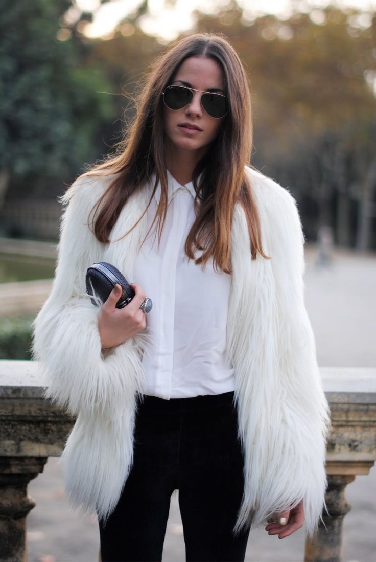 I love this casual white faux fur coat! Incredibly useful for the ...