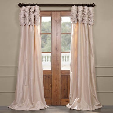 Antique Beige Ruched Faux Solid Taffeta Curtain