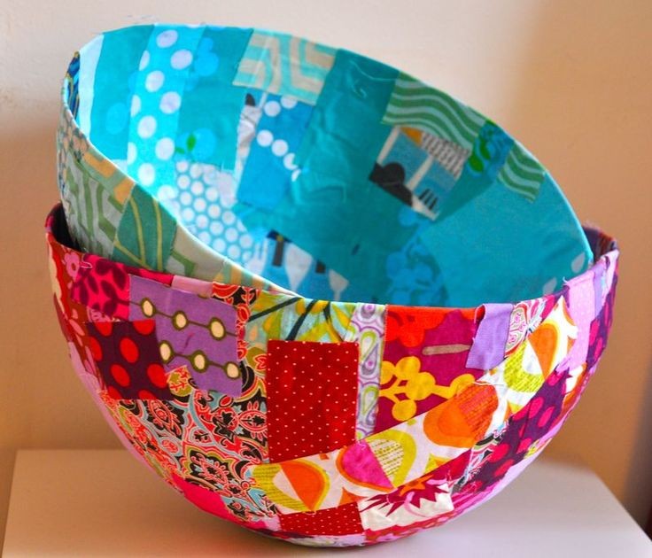 Fabric Bowls. Ballon + Glue + Paper (let it dry) t...