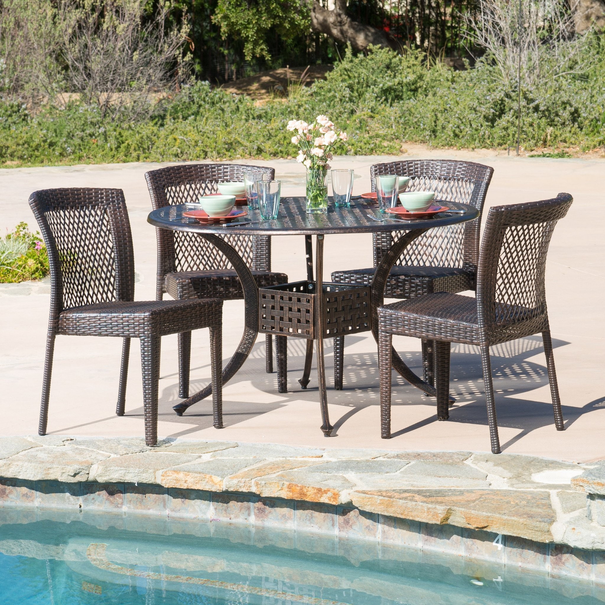 Florence Outdoor 5pc Cast Aluminum Wicker Dining S...